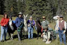 Our participants on llama trek, with our guide (kneeling- Carole 2nd from r.)