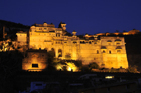 Bundi city palace at night